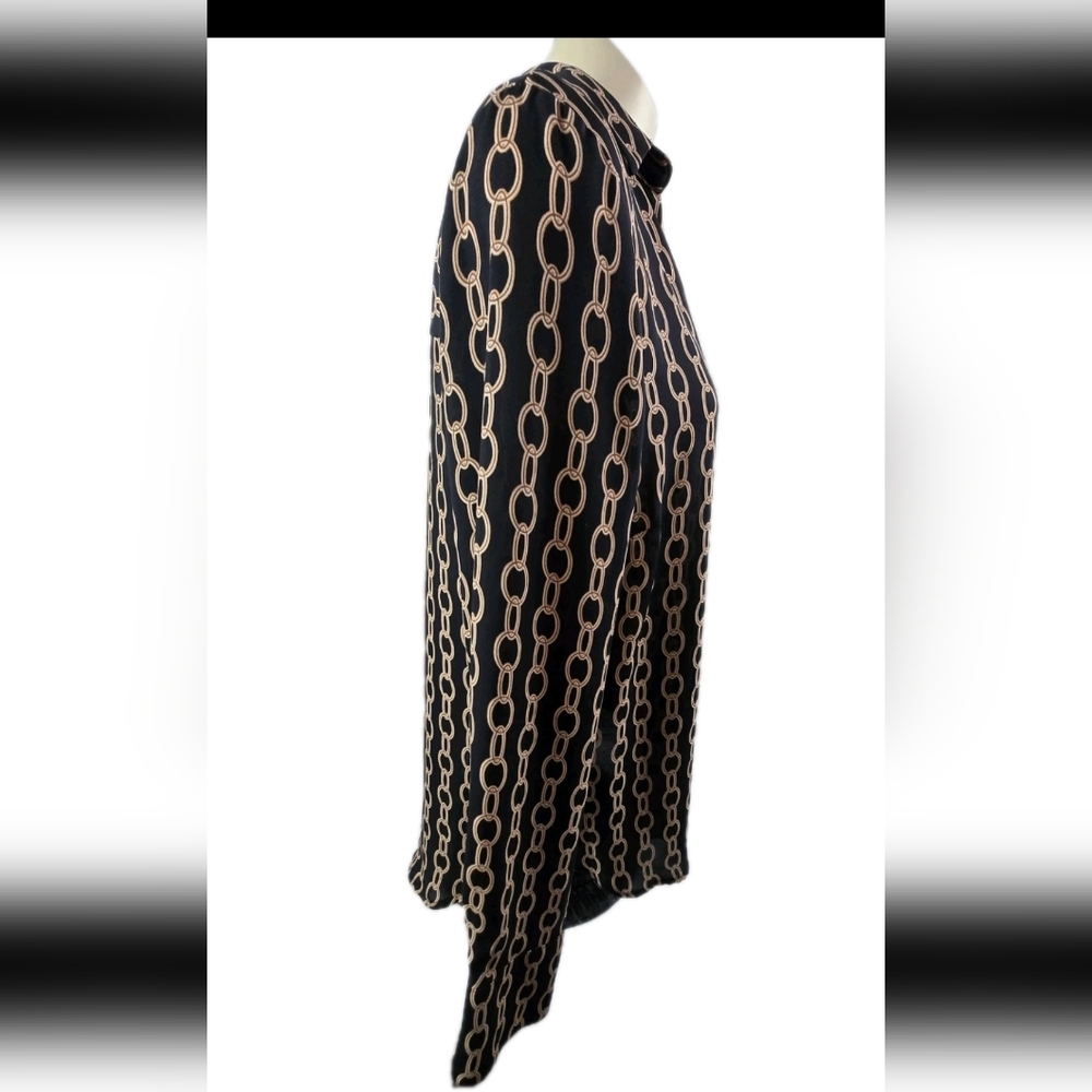 Worthington Black Gold Chain Print Button-Up Blouse Shirt Size M Long Sleeve - Picture 3 of 9
